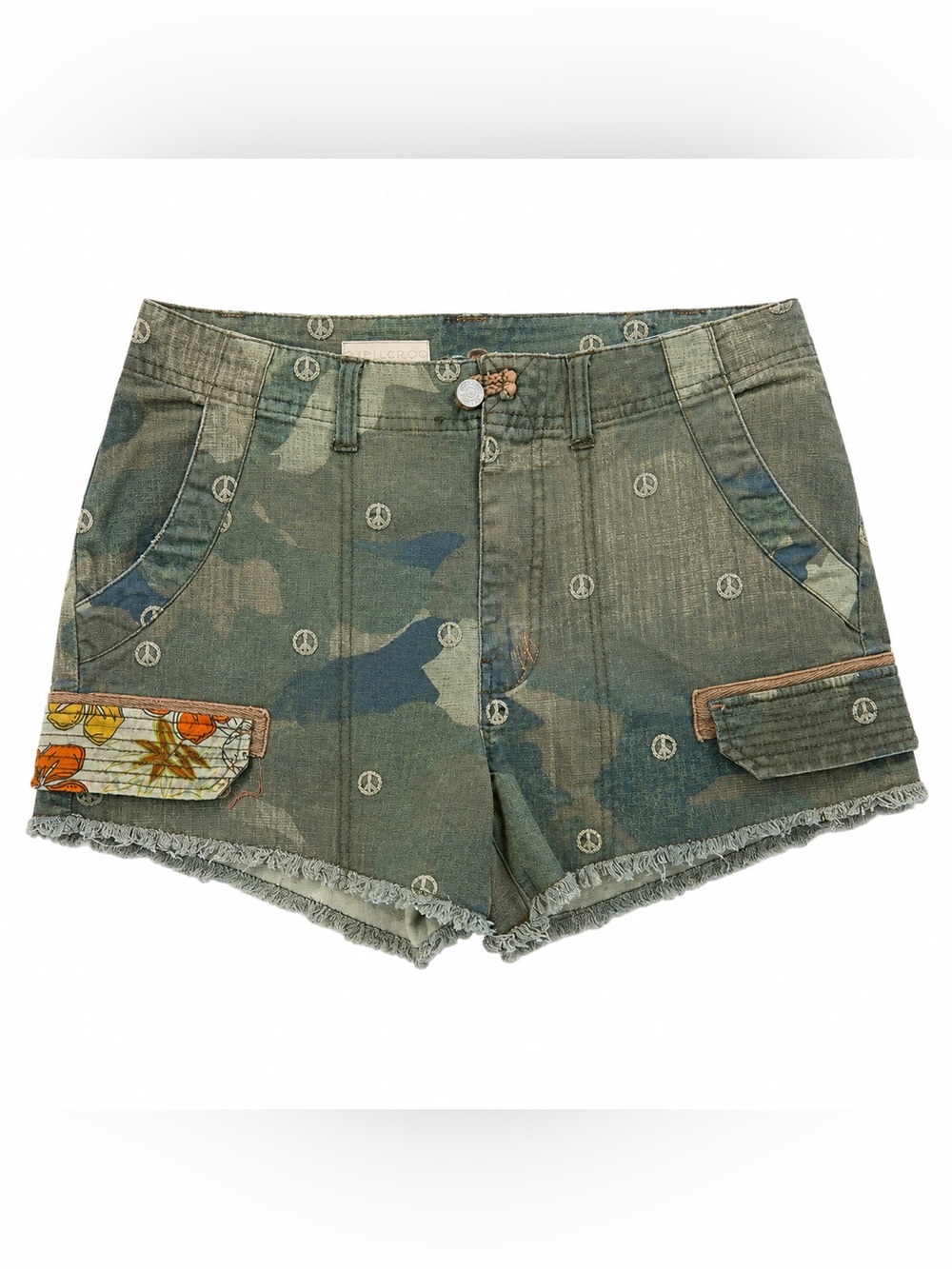 Pilcro Anthropologie Camo Peace Sign Embroidered Cargo Shorts 27 Boho CKB066 - Picture 2 of 16